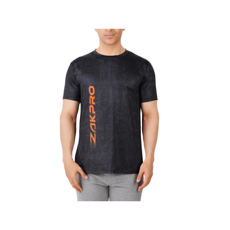 ZAKPRO Sports T-shirt for Men | Sports fit | Sports tee for men | Polyester Active Wear | Running | Gym workout wear | Stretchable Fabric – Medium (Cross Blue)