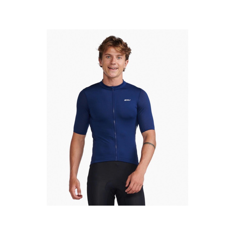 2XU Aero Cycle Short Sleeve Jersey – Medieval Blue-White Reflective