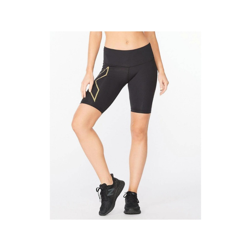 2XU Light Speed Mid-Rise Compression Shorts – Black-Gold Reflective