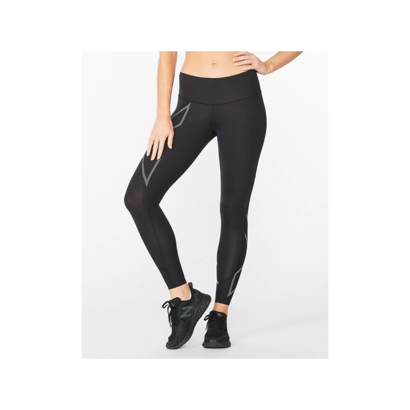 2XU Light Speed Mid-Rise Compression Tights – Black-Black Reflective
