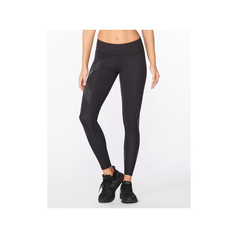 2XU Motion Mid Rise Compression Tights – Black-Dotted Reflective Logo