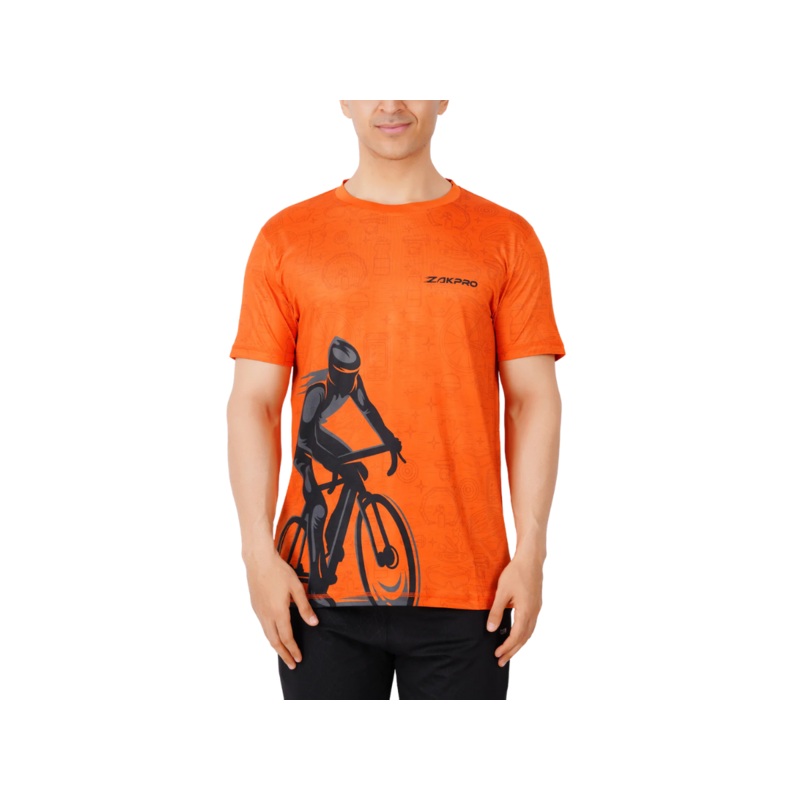 ZAKPRO Sports T-shirt for Men | Sports fit | Sports tee for men | Polyester Active Wear | Running | Gym workout wear | Stretchable Fabric – Large (Ride-O-Range)