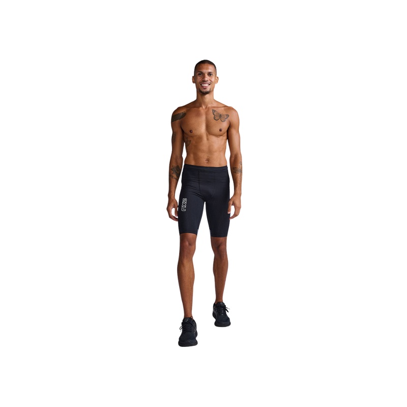 2XU Men Light Speed React Comp Shorts Black/White Reflective