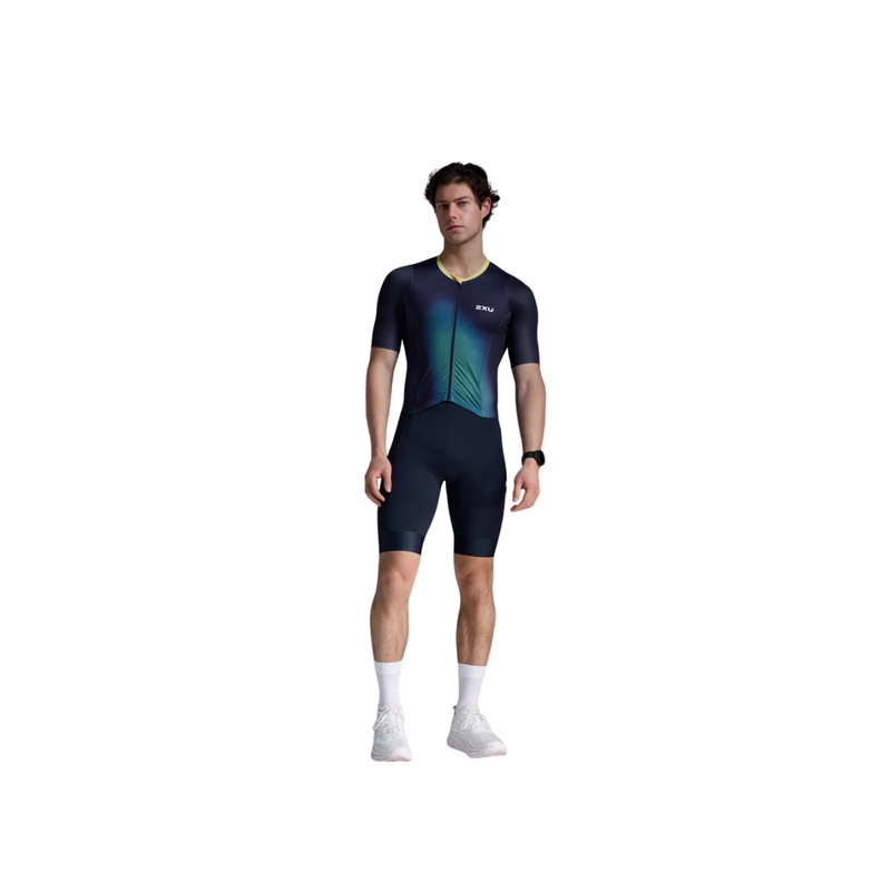 2XU Men Aero Hex Sleeved Trisuit Midnight/ Cool Matcha