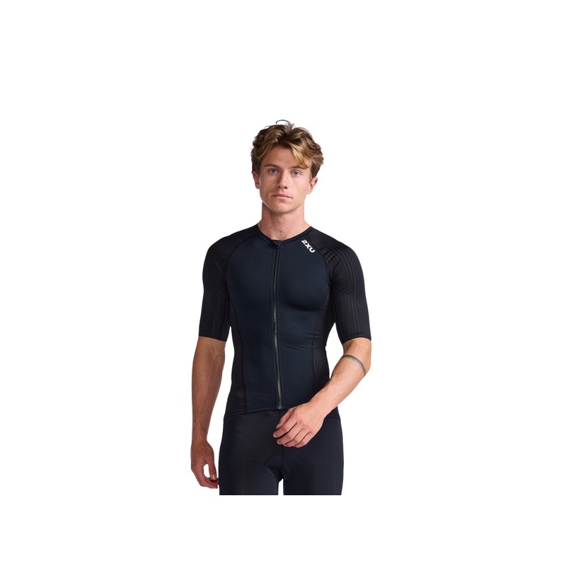2XU Men Aero sleeved Tri. Top Black/White