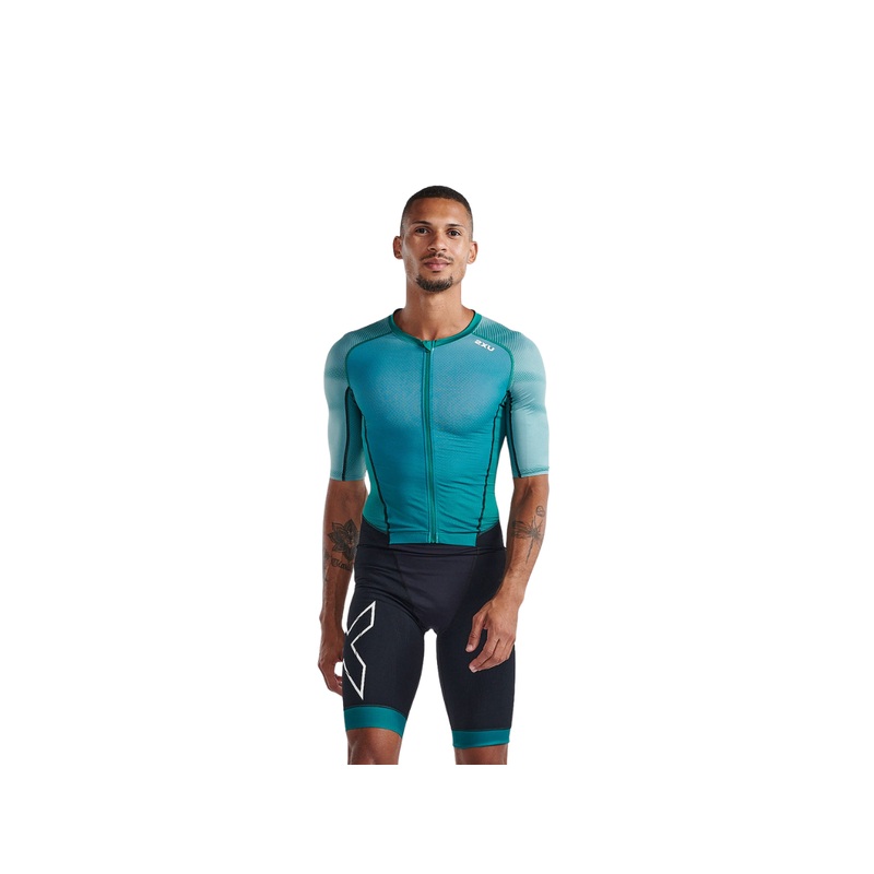 2XU Men Light Speed Sleeved Trisuit Forest Green/Raft