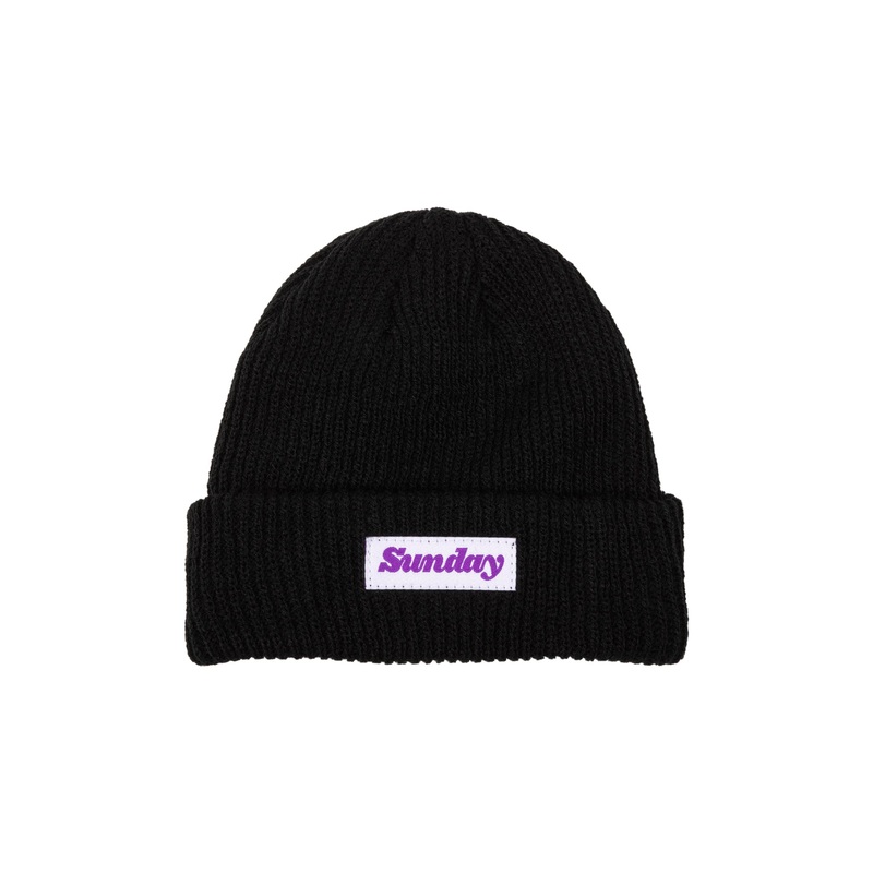 Sunday Classy Beanie (Black w/ White Woven Label)