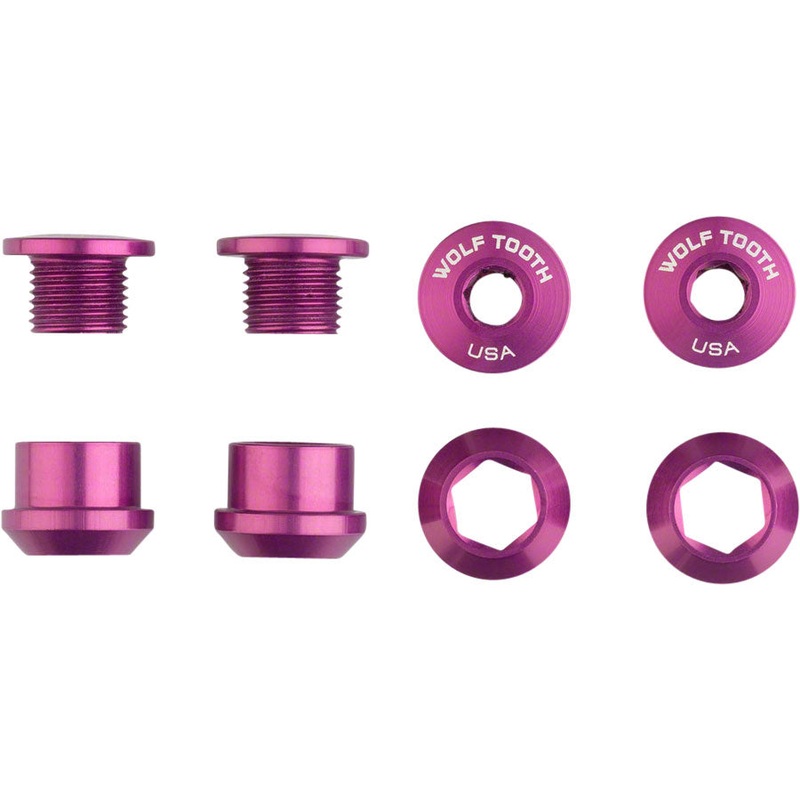 Wolf Tooth 1x Chainring Bolt Set – 6mm Dual Hex Fittings Set/4 Purple